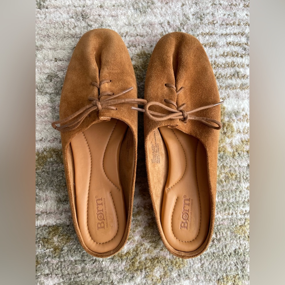 Born Bianca Tan Suede Slip On Flats Loafer Mule Moccasin